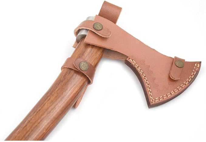Hand Forged Viking Bearded Axe – 1075 High Carbon Steel Handmade Medieval Style Camping &amp Hunting Axe with Ash Wood Handle and Leather Sheath (Mean Skull)
