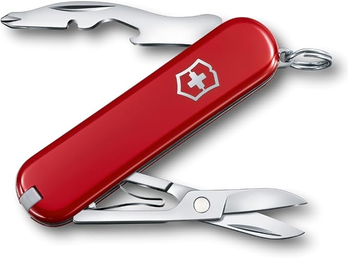 Victorinox Jetsetter Swiss Army Knife Compact 7 Function Swiss Made Pocket Knife with Scissors Magnetic Phillips Screwdriver and Key Ring – Red