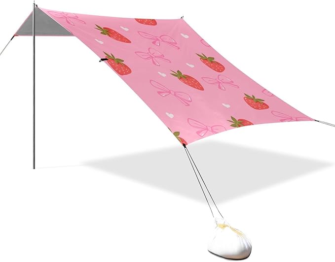 ALAZA Straberry Bow Pink Beach Tent Sun Shelter Portable Canopy Sunshade for Outdoor Camping Picnics Backyard Fun 10x9 ft