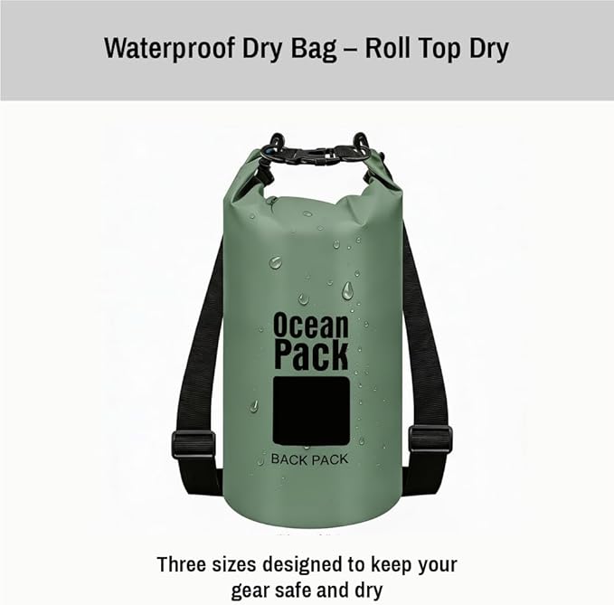 Waterproof Dry Bag Set of 3 (15L 20L 30L) - PVC Roll Top Dry Bags Waterproof - Backpack for Kayaking Camping Beach &amp Travel (Military Green)