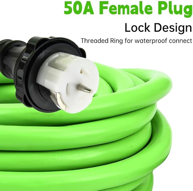 NEMA 14-50P to SS2-50R 50FT RV Generator Extension Cord 125/250V 50 Amp 14-50P Male Connector to SS2-50R Twist Lock Female RV Connector for RV EV Camper Generator