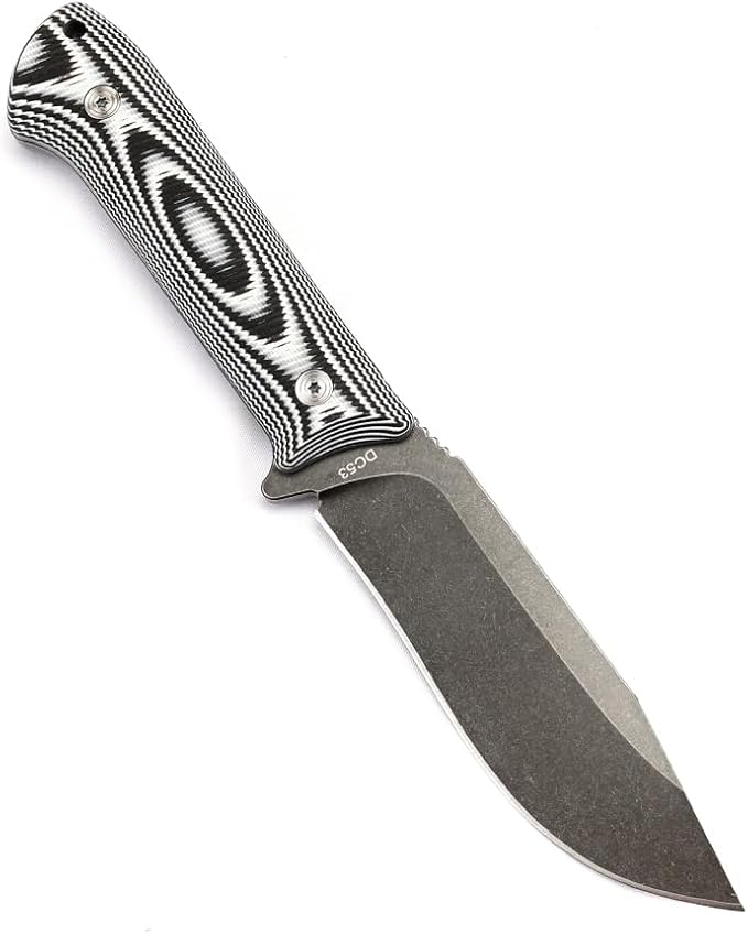 BUIPOS BD06 Fixed Blade Knife DC53 Stone Wash Steel Blade Two-color G10 Handle Full Edge Knife for Outdoor Camping Trekking Hunting Fishing (White Black) (Black handle and black blade)
