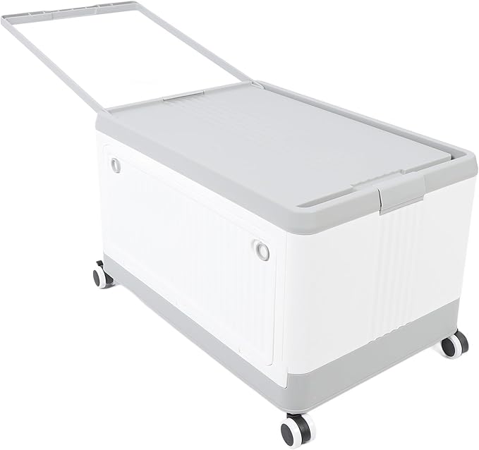 Foldable Storage Bin with Lid Wheels Stackable Rolling Utility Storage Container with Handle Clothes Books Snack Shoe Grocery Collapsible Bins with Lids (L (71x50cm/28x19.7in))