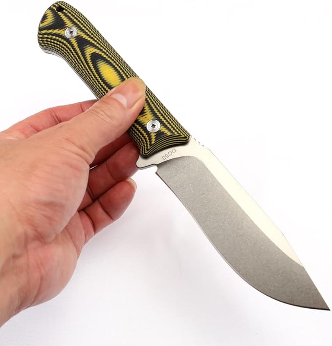 BUIPOS BD06 Fixed Blade Knife DC53 Stone Wash Steel Blade Two-color G10 Handle Full Edge Knife for Outdoor Camping Trekking Hunting Fishing (White Black) (Yellow handle and white blade)