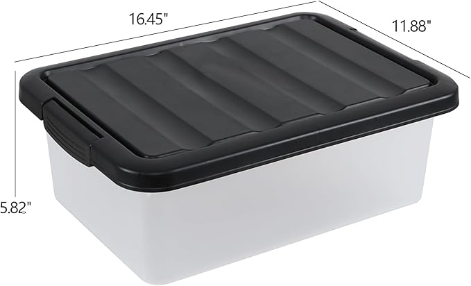 14 Quart Clear Plastic Storage Bins with Black Latching Lid 2-Pack Plastic Stackable Organizer Boxes