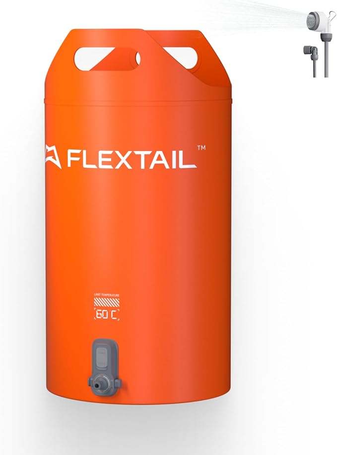 FLEXTAILGEAR Camping Shower Bucket with Built-in Electric Pump Portable Camp Shower 5 Gallons Rechargeable Pressure Outdoor Shower Bag Large Water Inlet