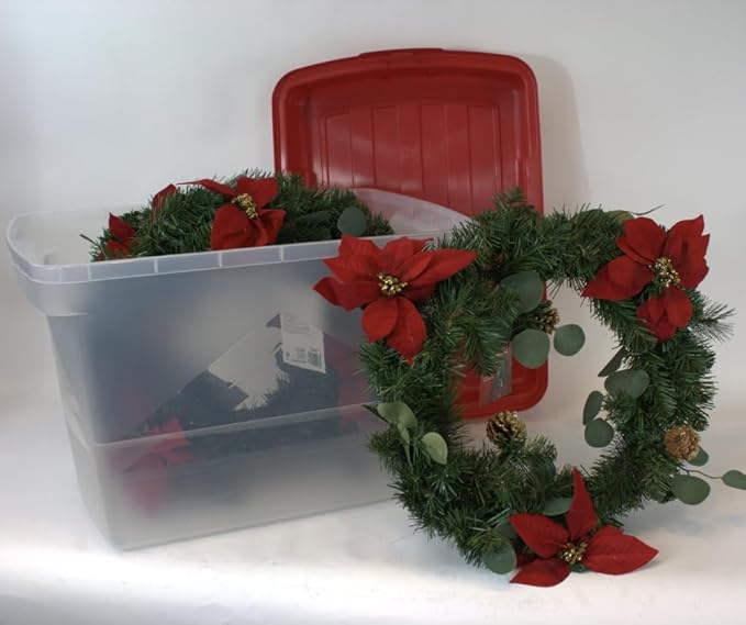 26 Gallon HI-TOP Storage Tote Clear Base with Red 4-Inch-Tall Lid 8-Pack