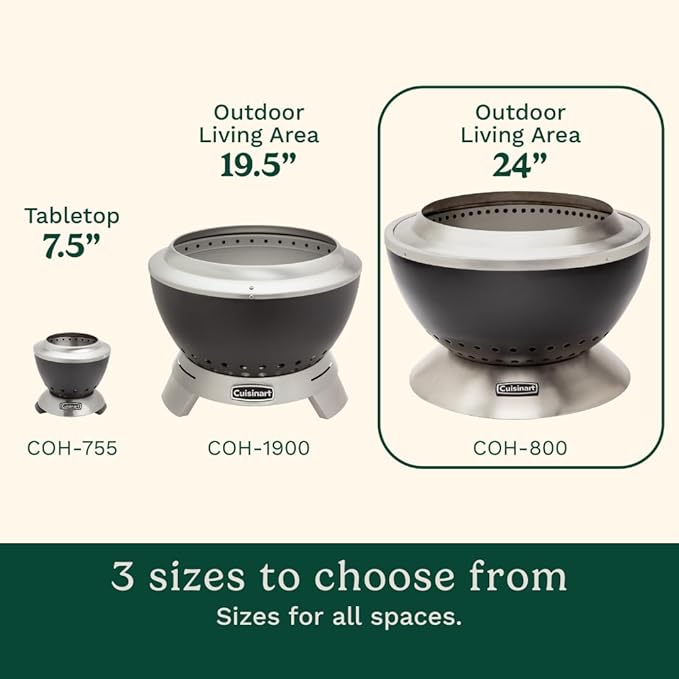 Cuisinart 24” Cleanburn Smokeless Fire Pit with Removable Base for Ash Portable Wood Burning Outdoor Fireplace Stainless Steel Smoke Free Outdoor Heater Enhanced Airflow and Easy Cleanup