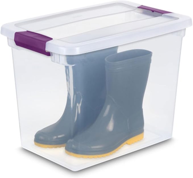 Sterilite 27 Qt ClearView Latch Storage Box Stackable Bin with Latching Lid Plastic Container to Organize Clothes in Closet Clear Base Lid 12-Pack