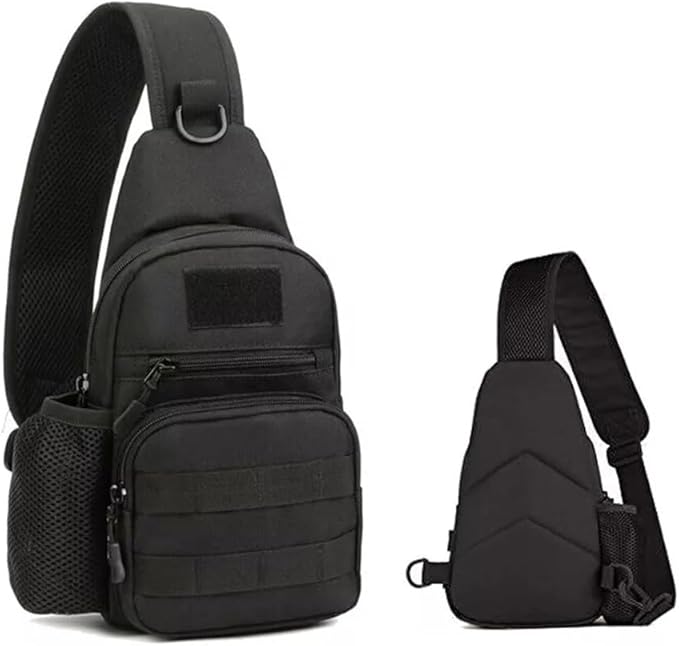 Tactical Sling Bag Outdoor MOLLE Everyday Carry Pack Chest Shoulder Backpack Side Mesh Pocket &amp Hook Loop Panel(Black)