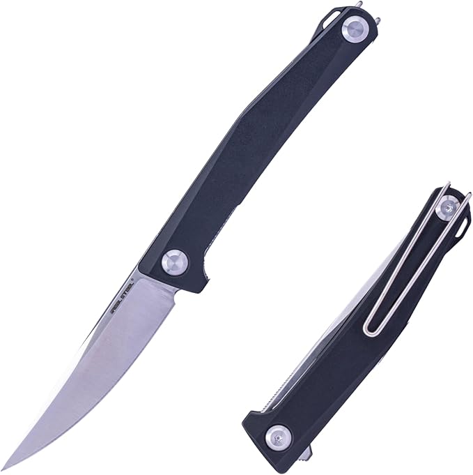 Real Steel Teres Lightweight EDC Flipper knife  3.11'' Nitro-V ‎Satin Hollow-Ground BladeAluminum HandleLiner Lock Knife Gentleman's Knife with Pocket ClipHunting Camping Hiking Fishing Knife