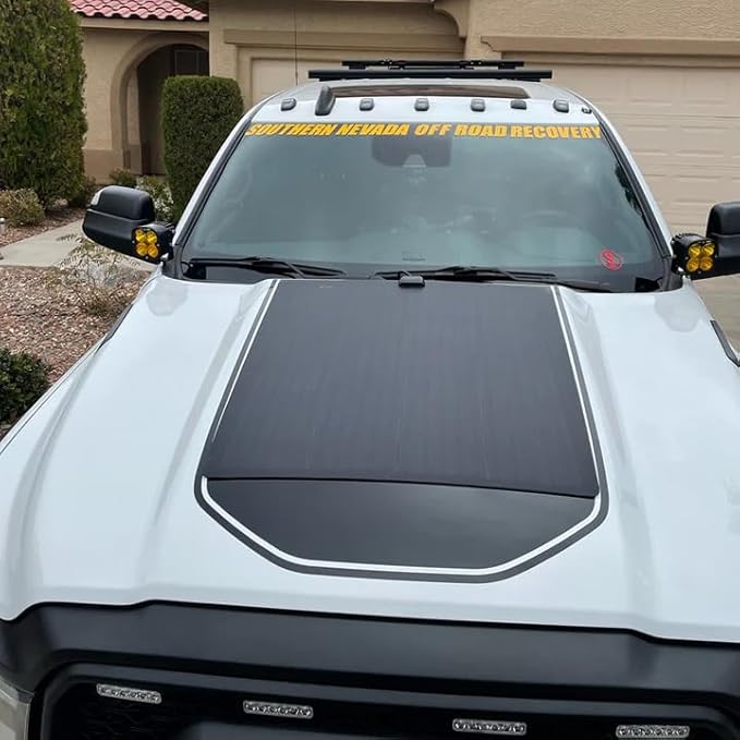Lensun 100W 12V Hood Flexible Solar Panel for Ram 2500/3500 HD 5th Gen (2019-Present) - Off Grid Solar Power for Offroading/Overlanding/Camping