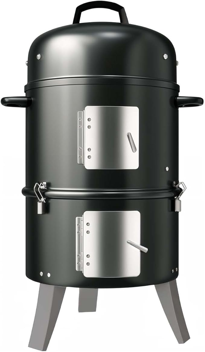 GasOne Vertical Smoker with Thermometer – 16 Inch Heavy Duty Charcoal Smoker – Multipurpose Charcoal BBQ Grill Smoker for Outdoor Camping – Easy Assembly 2 Access Doors Grill with Smoker