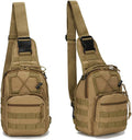 SUMAC Universal Tactical Sling Backpack - 600D Polyester Waterproof Crossbody Pack for Camping Hiking Fishing Hunting - EDC Bag with Molle System - Khaki