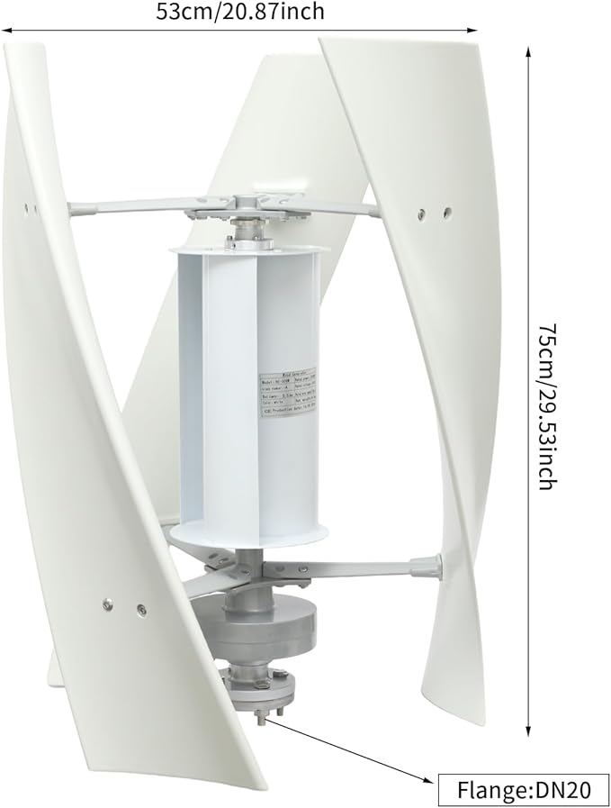 100W Vertical Axis Wind Turbine Generator Permanent Magnet Generator with Intelligent Controller Low Noise Helical Design Windmill for Home Boats Street Lighting (24V100wStyle 1 White)