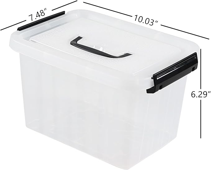 4-Pack 5 L Plastic Storage Bins with Lids and Black Handle Clear Storage Container Latch Boxes