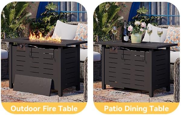 Aoxun 40 Inch Outdoor Propane Fire Pit - 50000 BTU Gas Fire Pit Table with Lava Rocks Patio Heater Rectangle Fire Table with Removable Lid &amp Waterproof Cover for Deck Backyard Garden Black