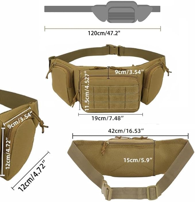 AIIHUA Tactical Fanny Pack for Concealed Carry EDC Waterproof Waist Pack with Laser-Cut MOLLE Panel Fits Full Size Pistols (Glock 17/Sig P320/M&ampP9) &amp Outdoor Gear Molle Tactical Waist Bag