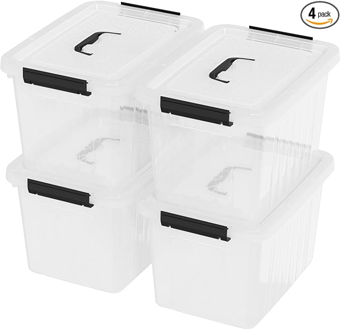10 Quart Clear Plastic Storage Boxes with Handle 4-Pack Clear Plastic Storage Bins with Lids