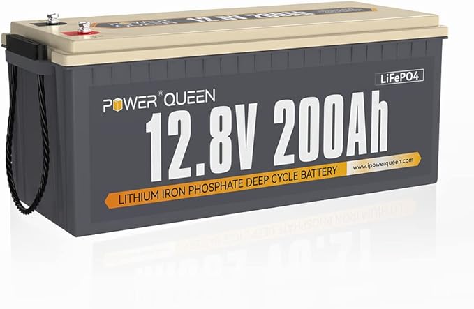 Power Queen 12V 200Ah Batería de LitioRecargable LiFePO4 con 100A BMS Grado EV Células2560Wh Energías4000+ Ciclos Profundos para Autocaravana Fuera de la Red Barco Caravana Energía Solar