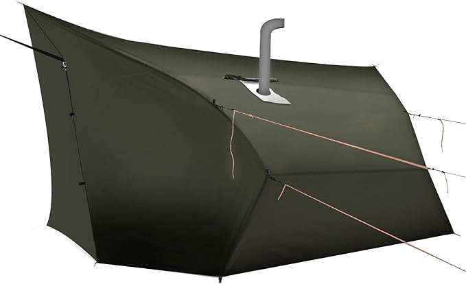 Onewind Penumbra Hot Tent 14ft Camping Hammock Tarp for 4-Season Waterpoof and Flame Retardant Hammock Rain Fly with Stove Jack for Winter Outdoor Camping OD Green