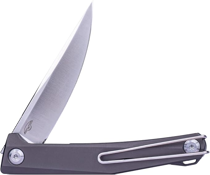 Real Steel Teres lightweight EDC Flipper Knife 3.11'' Nitro-V ‎Satin Hollow-Ground BladeAluminum HandleLiner Lock Knife Gentleman's Knife with Pocket ClipHunting Camping Hiking Fishing Knife Gift