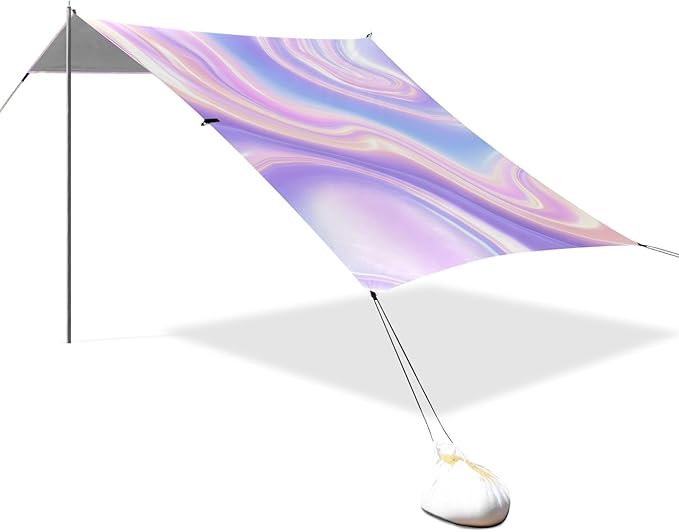 Beach Canopy with Windproof Ropes &amp Sandbags Beach Tent Sun Shade Sun Shelter for Camping Trips Fishing Backyard Fun or Picnics Purple Texture