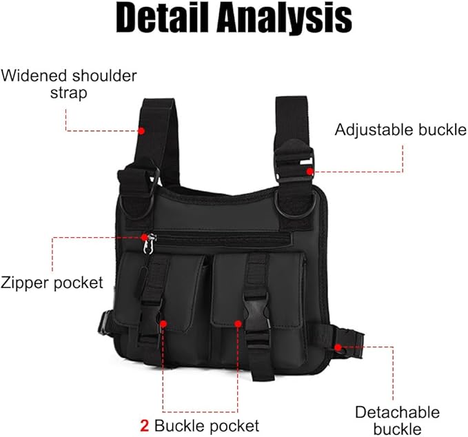 MiOYOOW Sports Chest Bag Waterproof Front Chest Bag 3 Pockets Tactical Chest Pack for Walking Hiking Cycling Running