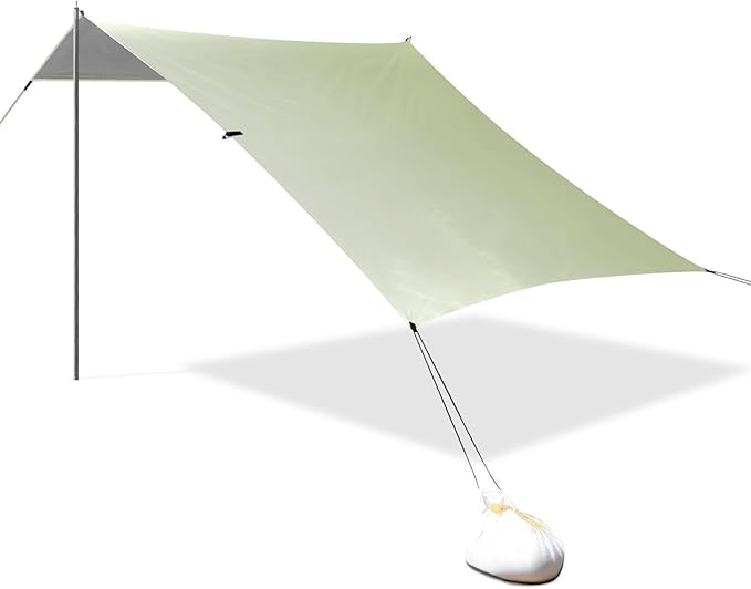 Cyan Blue Gradient Foldable Beach Canopy UPF50+ Protection Lightweight Shade Sun Shelter Includes Sand Shovel Sandbags Stability Poles for Camping Picnics Backyard