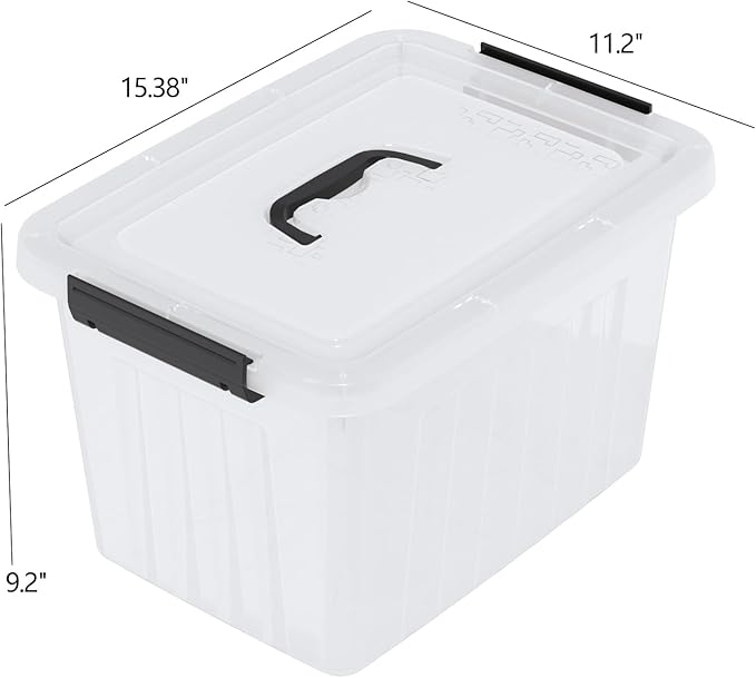 4 Packs 20 L Clear Plastic Storage Bins Stackable Organizer Containers with Lids Latching Box with Handle