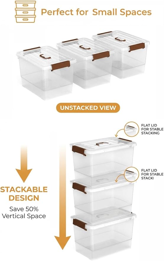 17 Quart Clear Storage Bins with Lids 6-Pack Stackable Plastic Organizer Box with Secure Latches &amp Handles