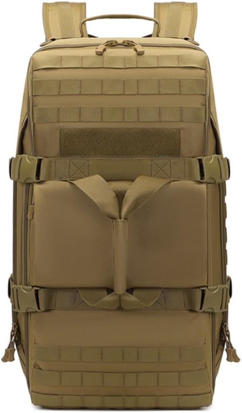 Tactical Duffel Backpack Military Waterproof handbags Large Capacity Mountaineering Luggage Hiking Camping Bag Outdoor (Brown 12.2 L x25.2 H x 10.3 W)