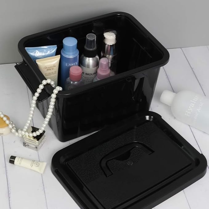 6 Quart Black Plastic Storage Latching Box Bin with Handles 6 Packs