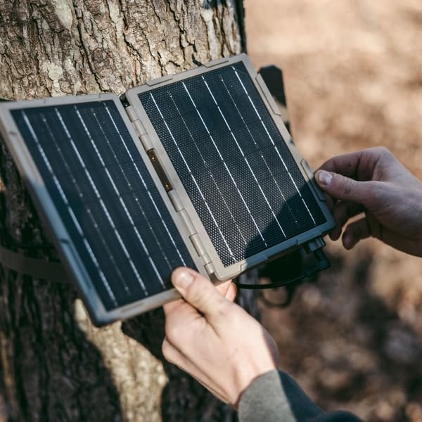Tactacam Reveal Folding Solar Panel – 7.2W Output Built-in Lithium Battery Powers Trail Cameras Compatible with Reveal &amp Defend Cams Portable Design 12V/2A Output