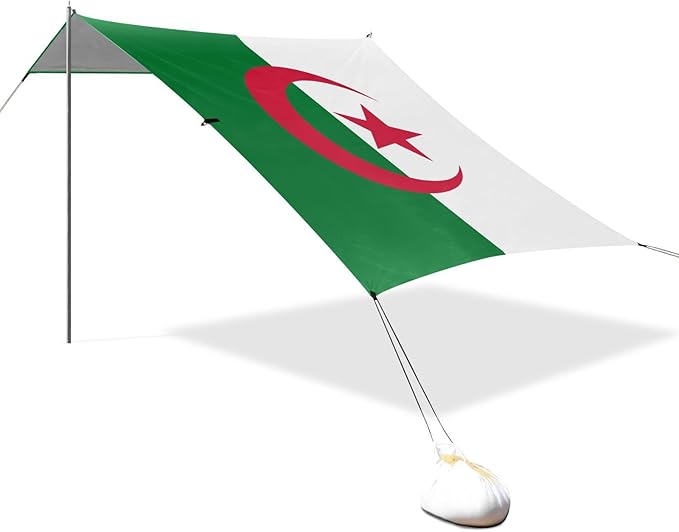 Peoples Democratic Republic Algeria Flag Beach Canopy UPF50+ Easy Setup Portable Sun Shelter with Carrying Bag for Family Trips Picnics &amp Camping