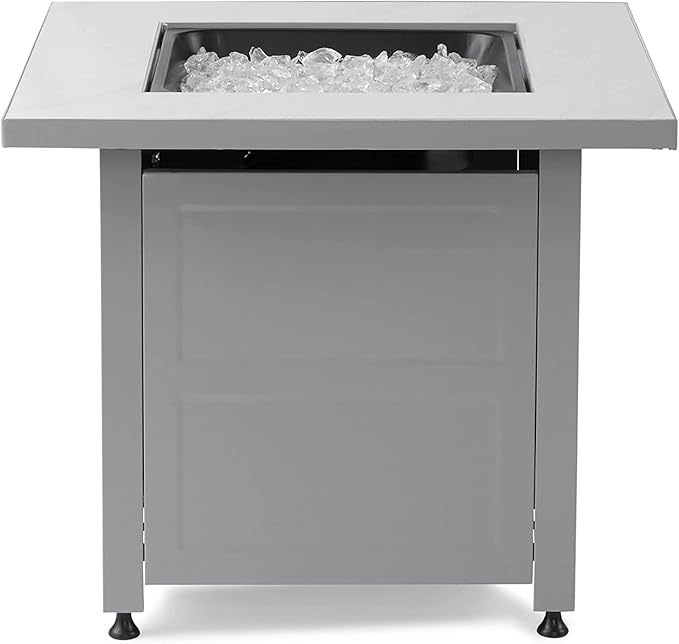 Endless Summer 30 Inch Square Outdoor Gas Fire Pit Table with Marble Mantel Slate Finish White Fire Glass and Protective Cover