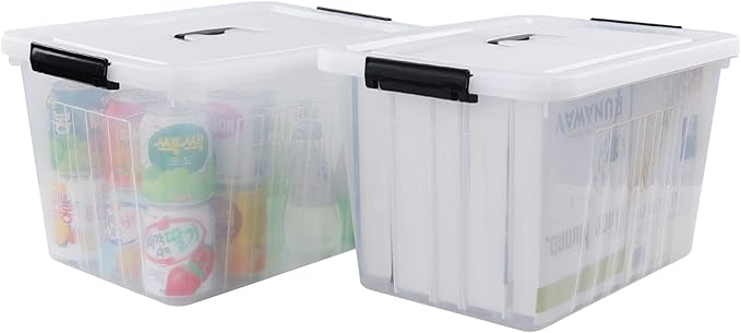 Wekioger 22 Quart Plastic Container Box with Lid Set of 4 Latching Storage Bin with Handle Clear