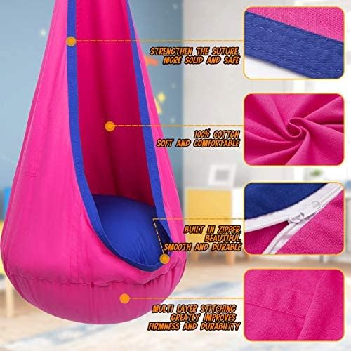 Y- STOP Kids Pod Swing Seat Hanging Hammock Chair Swing with Inflatable Pillow Sensory Swing Chair with Pocket for Outdoor and Indoor (Pink and Blue) pcs