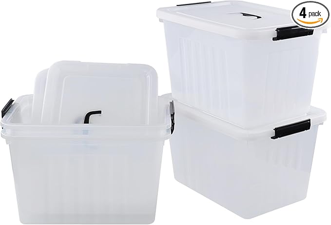 Wekioger 22 Quart Plastic Container Box with Lid Set of 4 Latching Storage Bin with Handle Clear