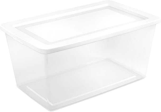 Sterilite 16 Pack Storage Box 90 Quart Stackable Tote Clear Plastic Container with Secure Snapping Lids for Home and Office Organization White