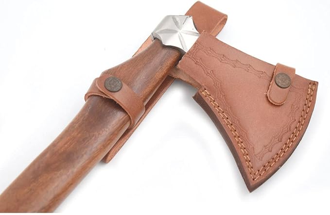 Hand Forged Viking Bearded Axe – 1075 High Carbon Steel Handmade Medieval Style Camping &amp Hunting Axe with Ash Wood Handle and Leather Sheath (Snake)