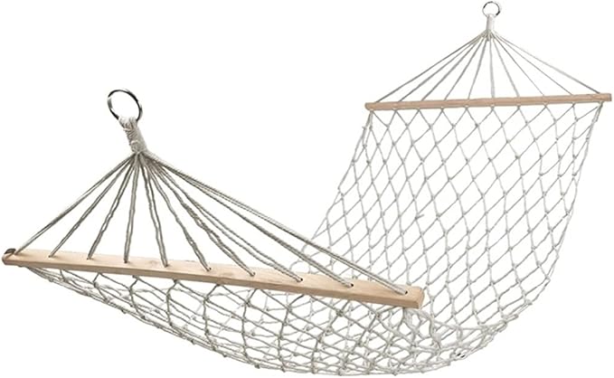Portable Hammock Portable White Hammock with Wooden Splitter Bars Nylon Rope Mesh Swing Seat Bed for Backpacking Beach