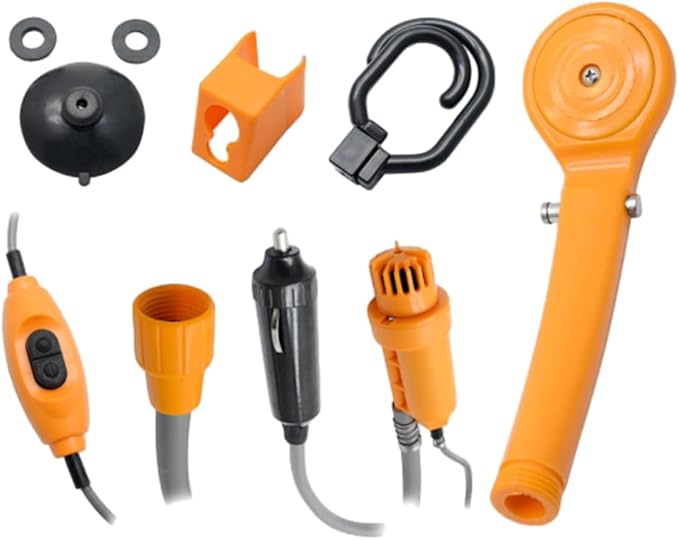 12V Camping Showers with Water Pump Portable Outdoor Shower Kit 5 Meter Cable with Cigarette Lighter Plug Max 7L Water Per Minute for Champing Pet Bath