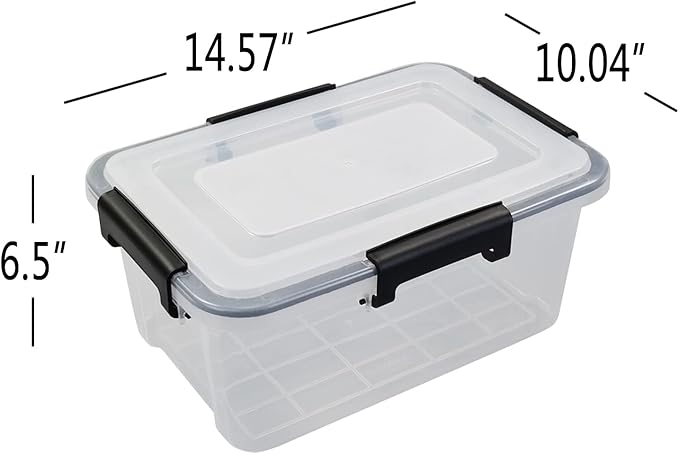 Morcte 6-Pack Clear Storage Box with Gasket Seal Lid 12 Quart Plastic Gasket Box with Tight Latch and Seal Stackable Nestable Tote Tub