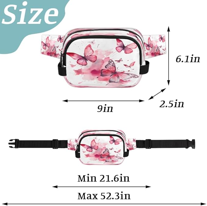 Watercolor Butterfly Waterproof Fanny Pack for Women Men Adjustable Waist Bag with Double Zipper Pockets Lightweight Square Hip Pack for Running Travel Hiking Workout Cycling
