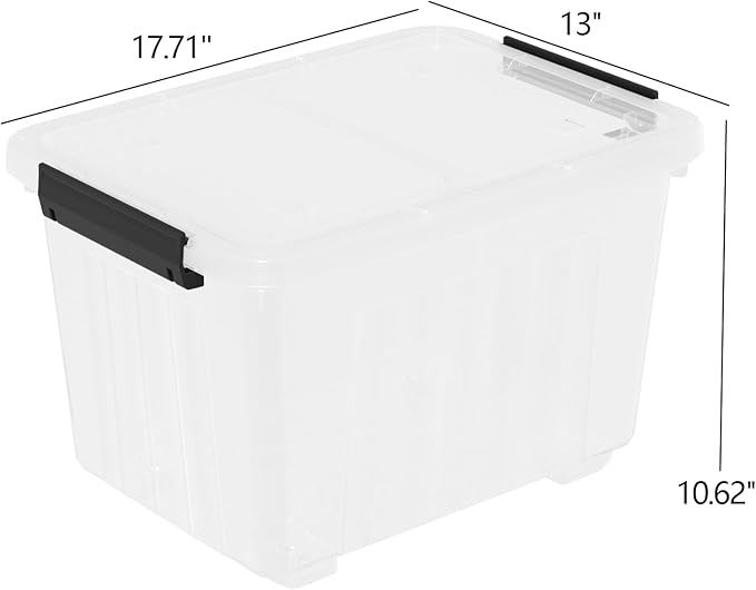 35 Quarts Plastic Boxes with Lids and Wheels Clear Storage Bin Totes Set of 4