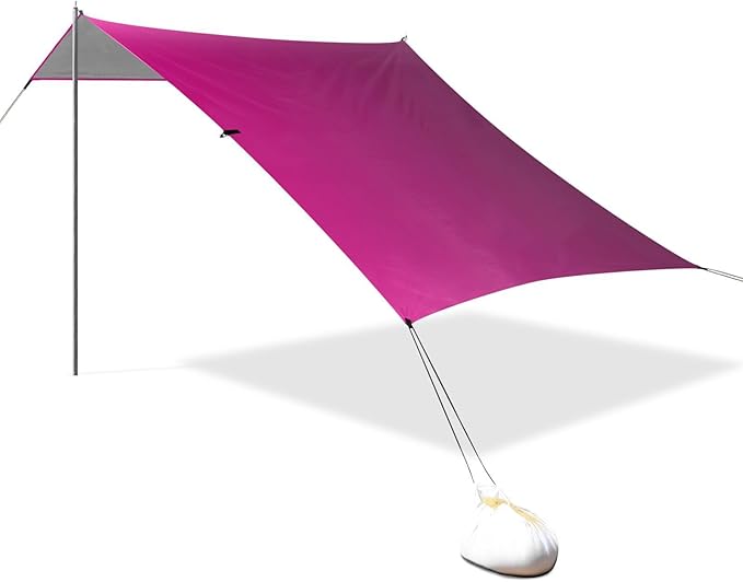 Rose Red Gradient Foldable Beach Canopy UPF50+ Easy Setup Large Portable Sun Shelter Includes Sand Shovel Sandbags Stability Poles for Backyard and Camping
