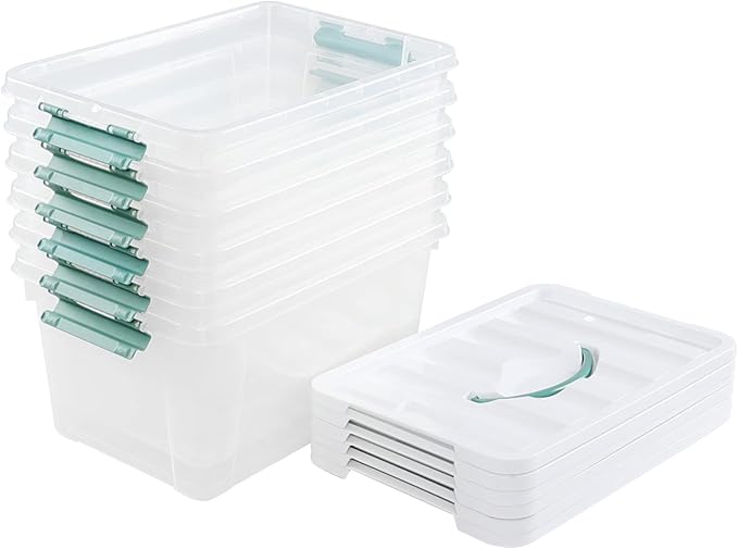 14 Quart Clear Latching Box with Lid &amp handle Plastic Storage Tote Set of 6