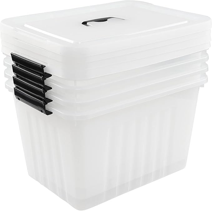 4-Pack 25 Quart Storage Boxes Plastic Storage Latch Bin with Handle Clear