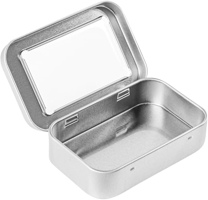 Restaurantware-RW Base 4.5 Ounce Rectangular Tin Containers 100 Durable Tin Boxes With Lids - Clear Window Lids Rounded Edges Silver Storage Containers Customizable Fits Mints Or Pills